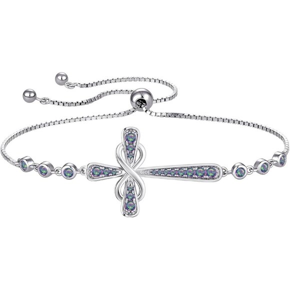 Cross 925 Sterling Silver Infinity 6 Stone Bracelet - B: 06-alexandrite-Jun